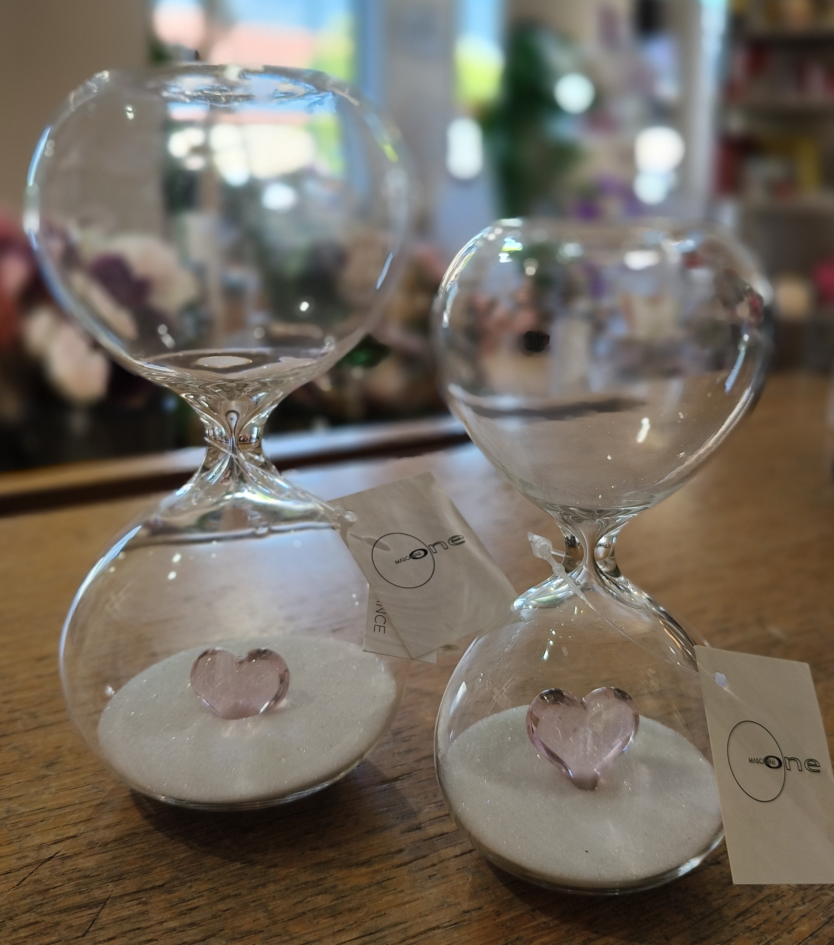 MASCAGNI Clessidra decorativa con cuore rosa h. 12 cm