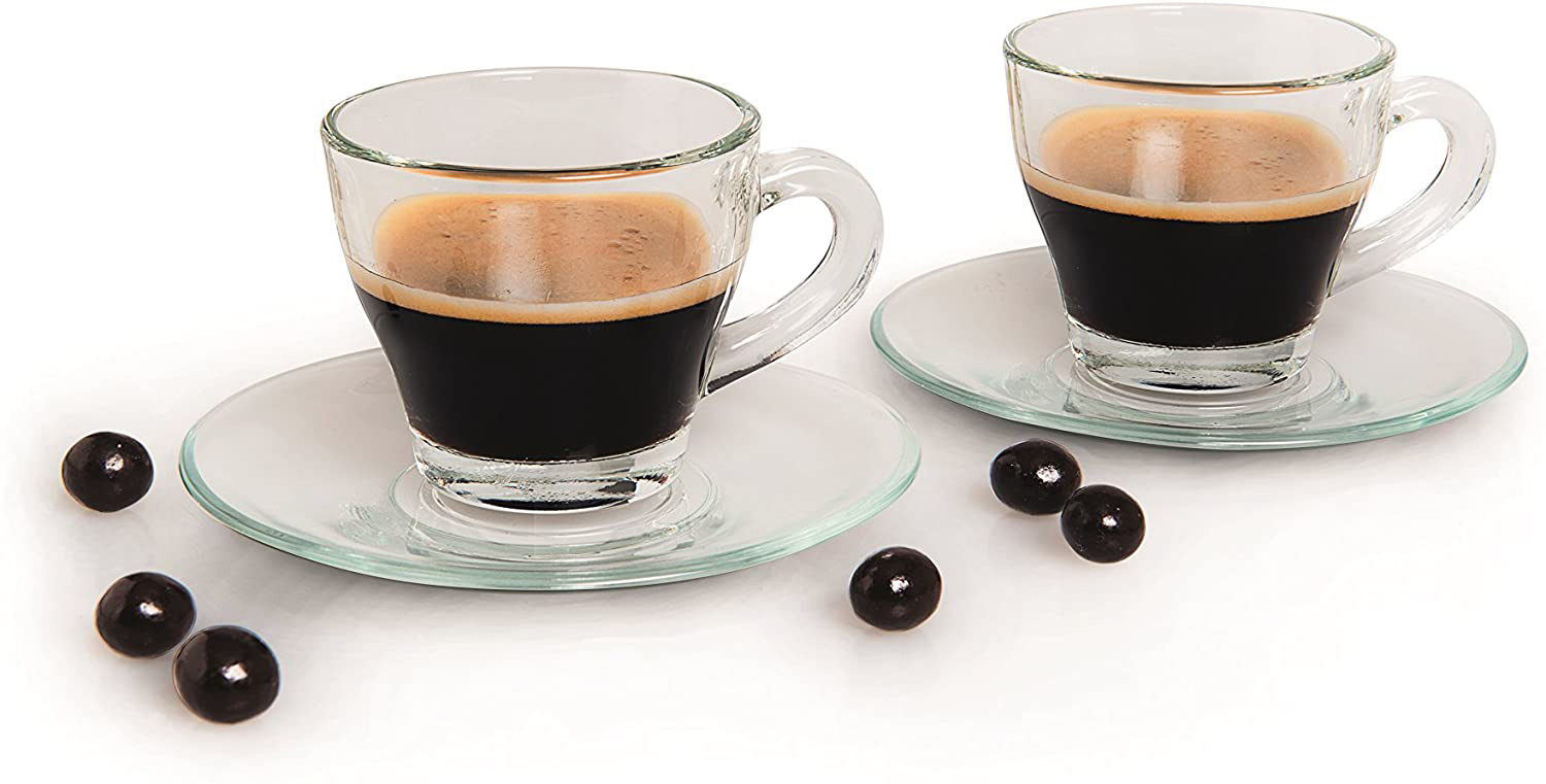Confezione 6 tazze caffè Basic in vetro con piatto 90 cc