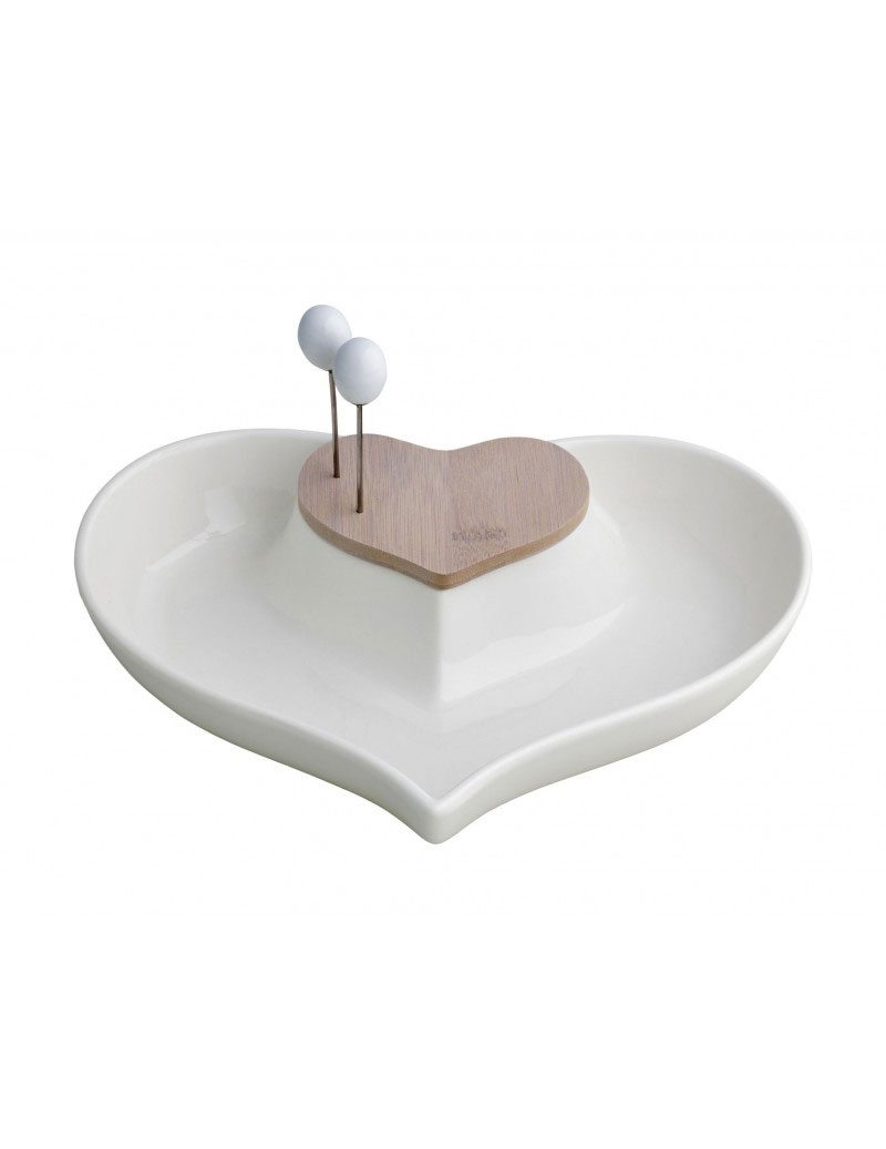 BRANDANI Antipastiera Cuore Nel Cuore Porcellana Bamboo Naturale