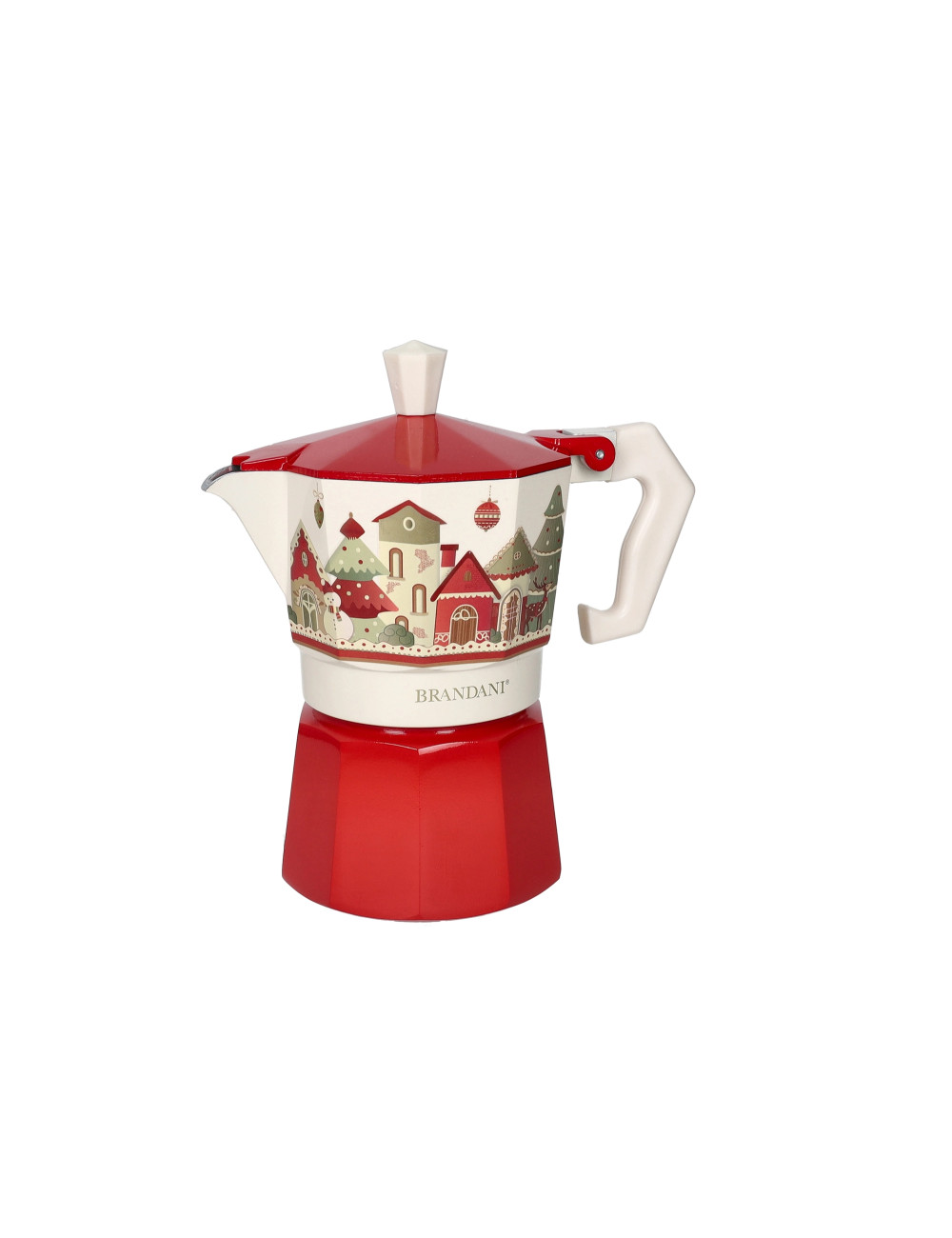 BRANDANI Caffettiera Natalizia Villaggio in Festa 3 Tazze in Alluminio Rossa 8x14,5cm