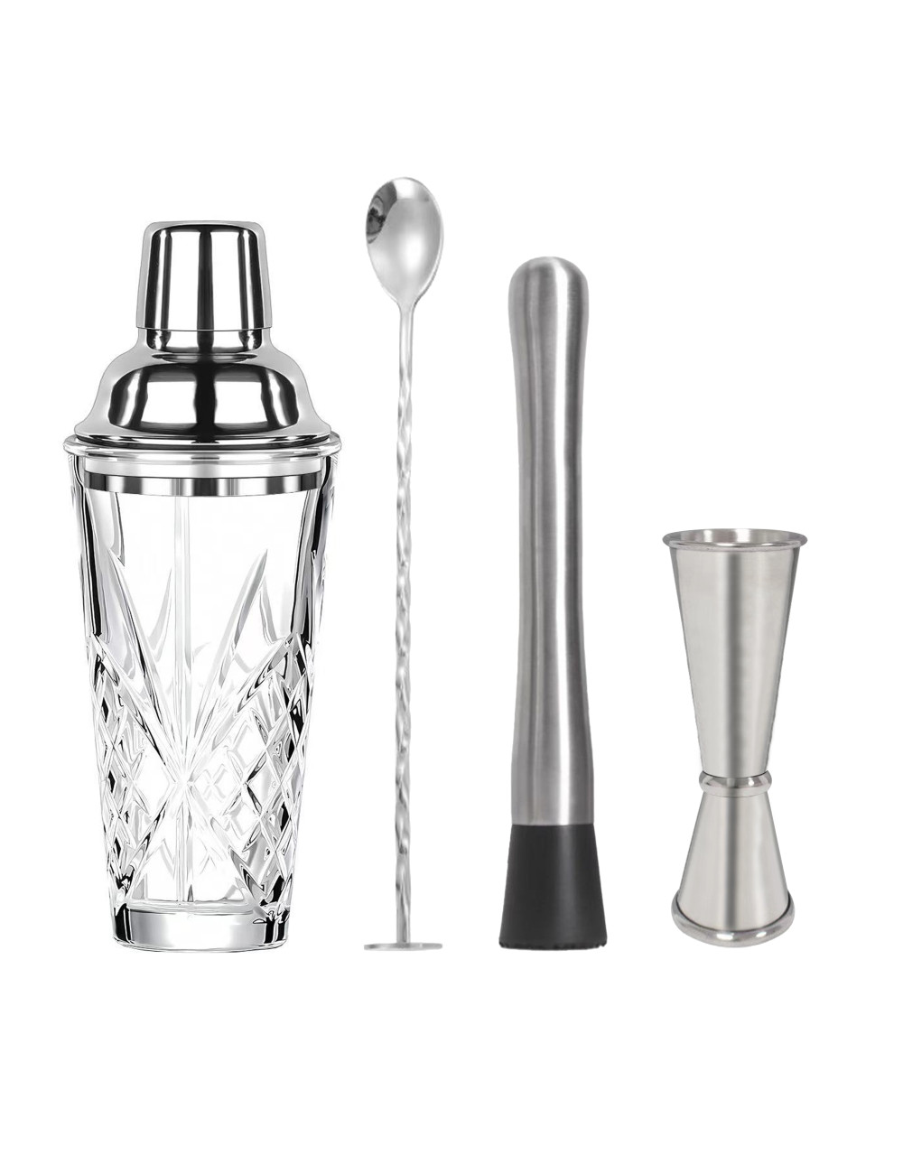 BRANDANI cocktail set c-accessori set 4 pz inox-vetro-pp