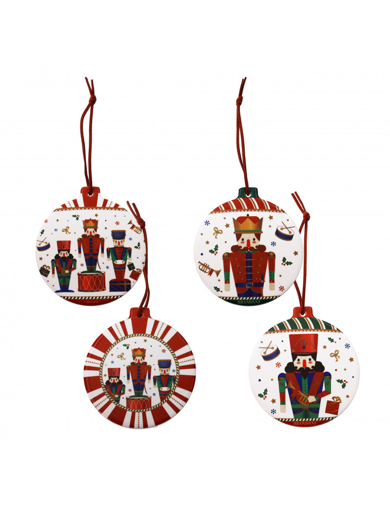BRANDANI Decorazione Natalizia LO SCHIACCIANOCI PALLINA SOTTOBICCHIERE SET 4 PEZZI CERAMICA-SUGHERO BRANDANI Decorazione Natalizia LO SCHIACCIANOCI PALLINA SOTTOBICCHIERE SET 4 PEZZI CERAMICA-SUGHERO