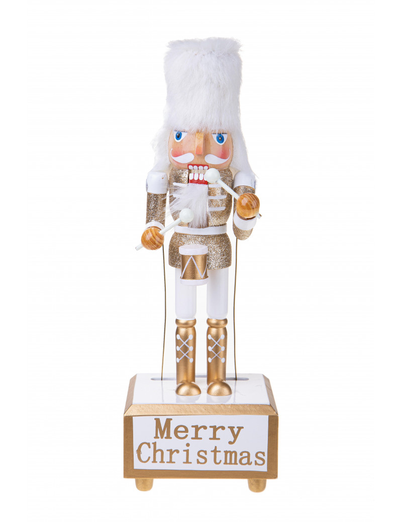 BRANDANI SCHIACCIANOCI IN LEGNO ORO E BIANCO CON CARILLON E MOVIMENTO BRANDANI SCHIACCIANOCI IN LEGNO ORO E BIANCO CON CARILLON E MOVIMENTO