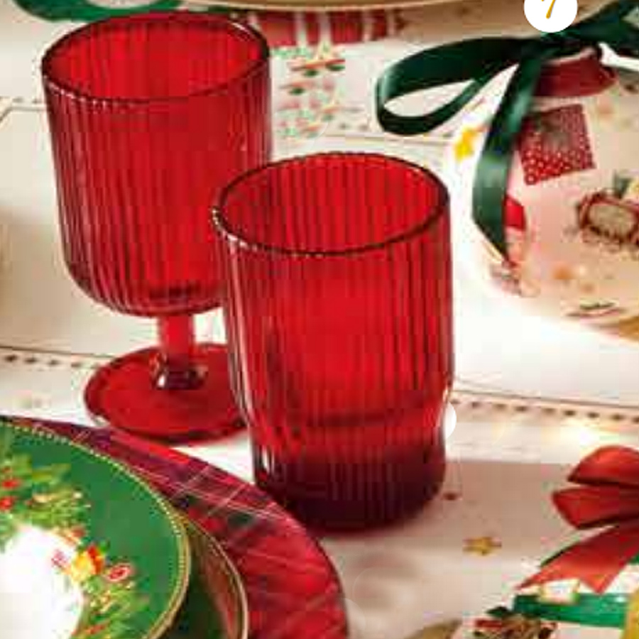 BRANDANI Set 6 bicchieri natalizi acqua plisse color rosso in vetro