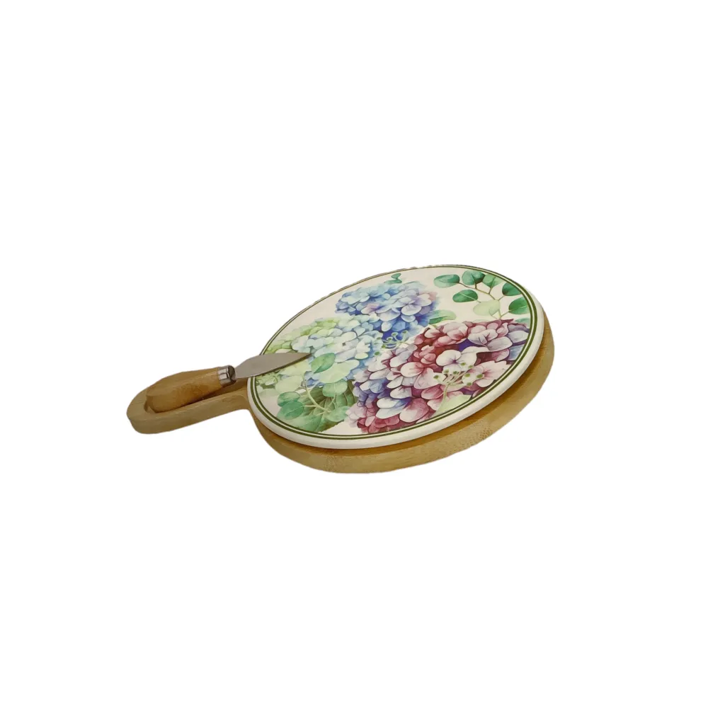 BRANDANI TAGLIERE FLORA PORCELLANA E BAMBOO CON COLTELLO