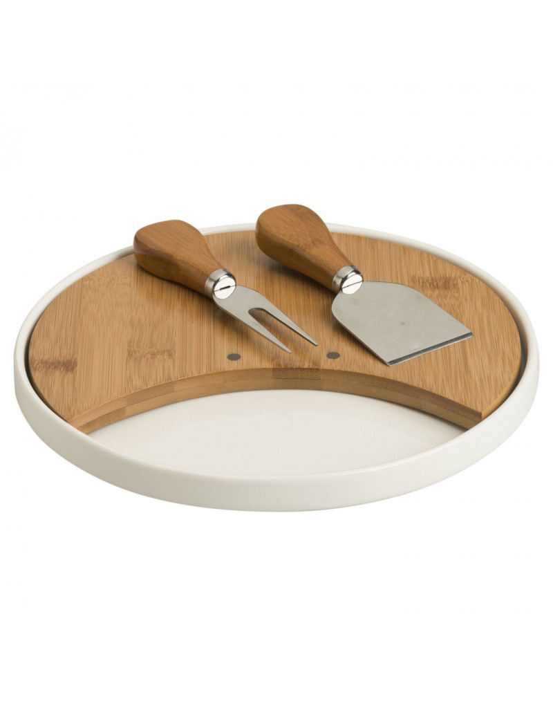 BRANDANI Tagliere Formaggio Bianco Bamboo con 2 Coltelli  Inox