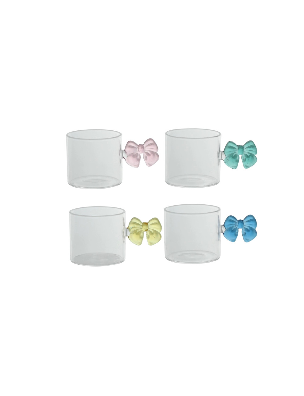 BRANDANI TAZZE SET 4 TAZZINE FIOCCO VETRO COLORI ASSORTITI