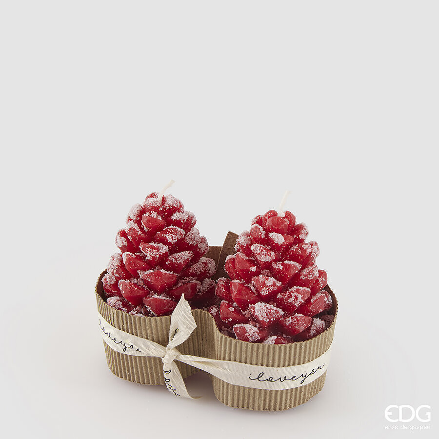 EDG Candela Natalizia SET DUE PZ a forma di Pigna Innevata Rosso H 9 cm