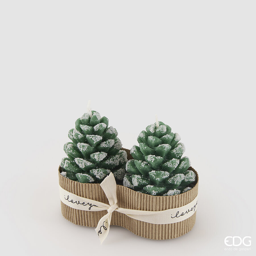 EDG Candela Natalizia SET DUE PZ a forma di Pigna Innevata Verde H 9 cm