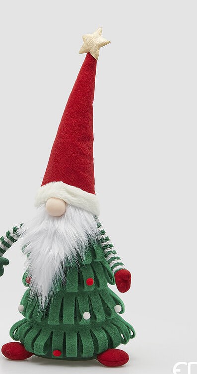 EDG Decorazione Natalizia Fermaporta gnomo-pino vestito verde cappello rosso h.60 cm
