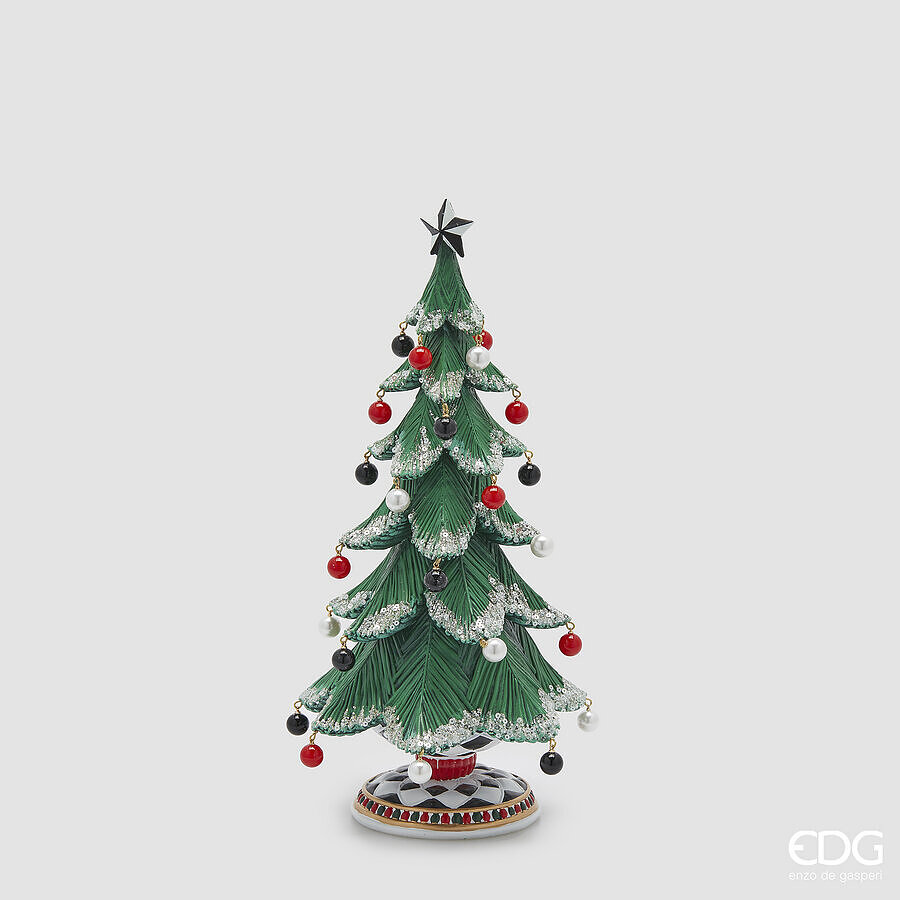 EDG Decorazione Natalizia PINO POLY VERDE CON PERLE H 36 CM D.19 CM
