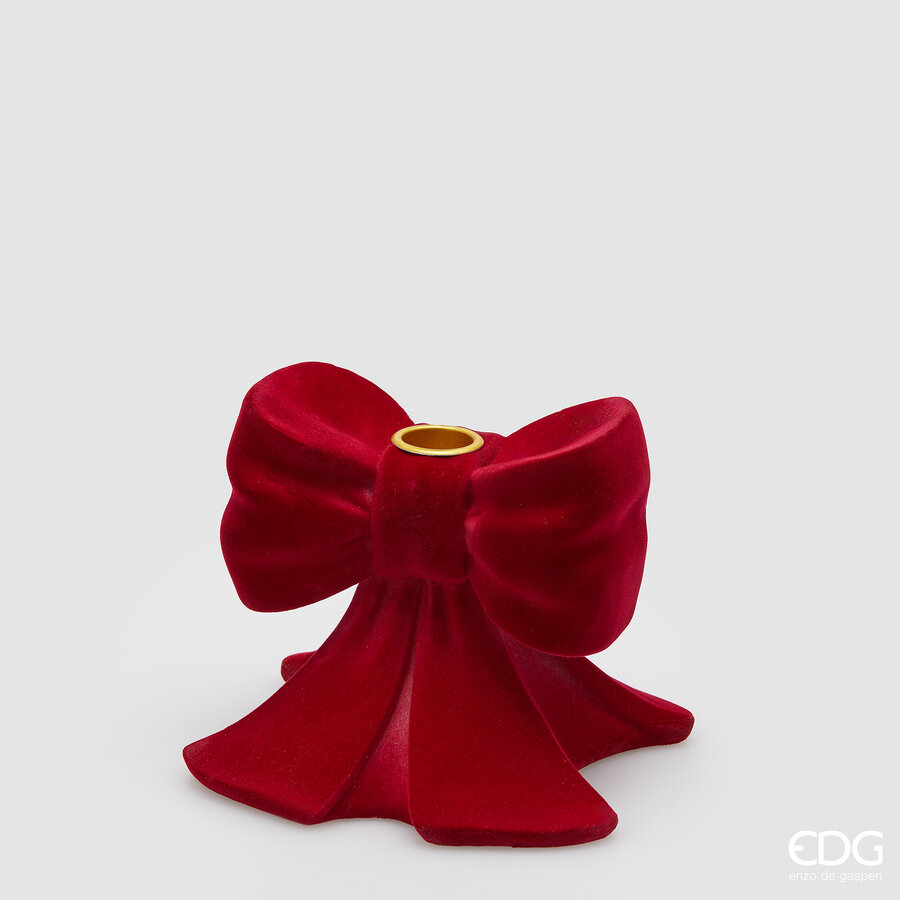 EDG Decorazione Natalizia PortaCandela FIOCCO VELLUTO ROSSO H.11 CM