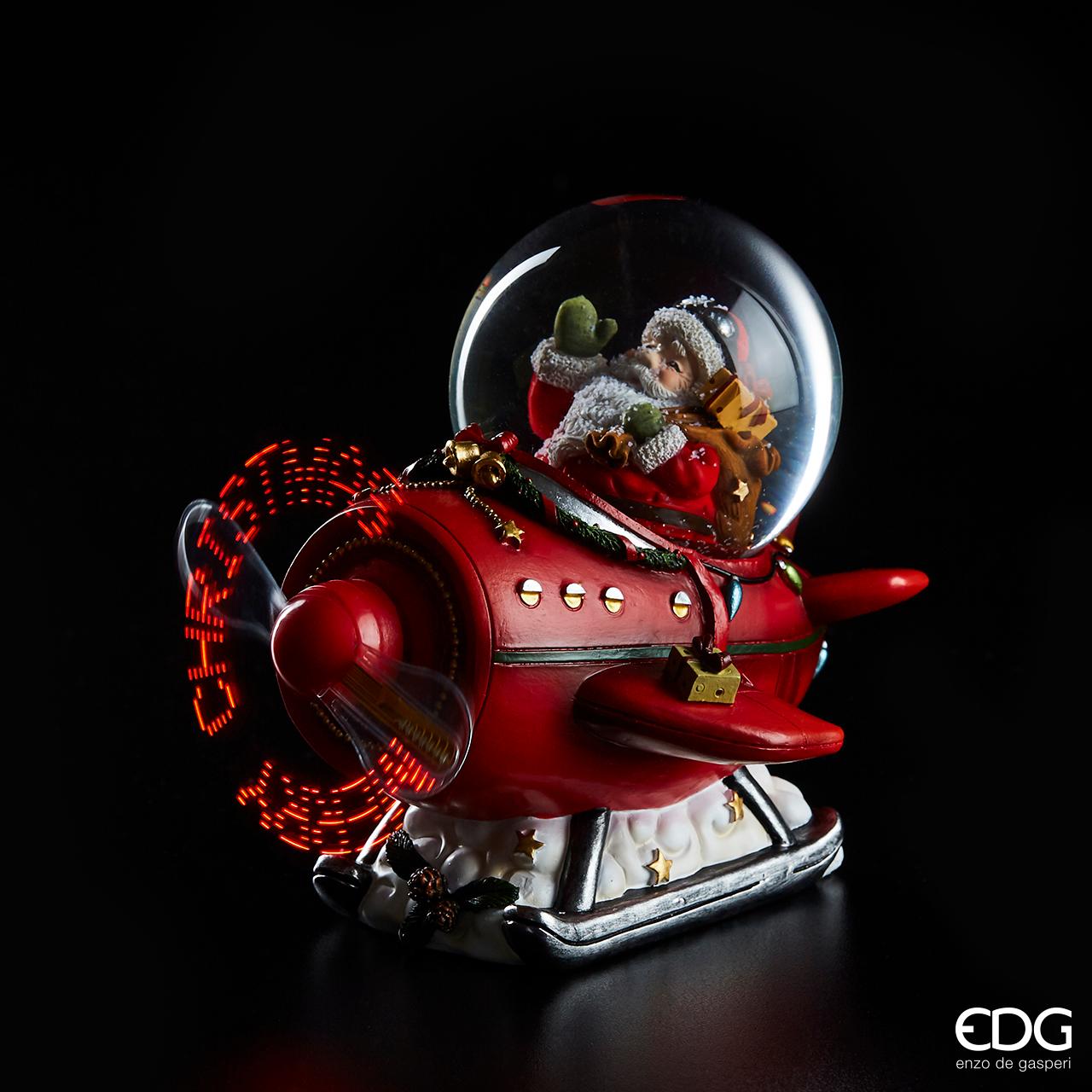 EDG Decorazione Natalizia Sfera Acqua Con Led Babbo Natale sulla Aereo