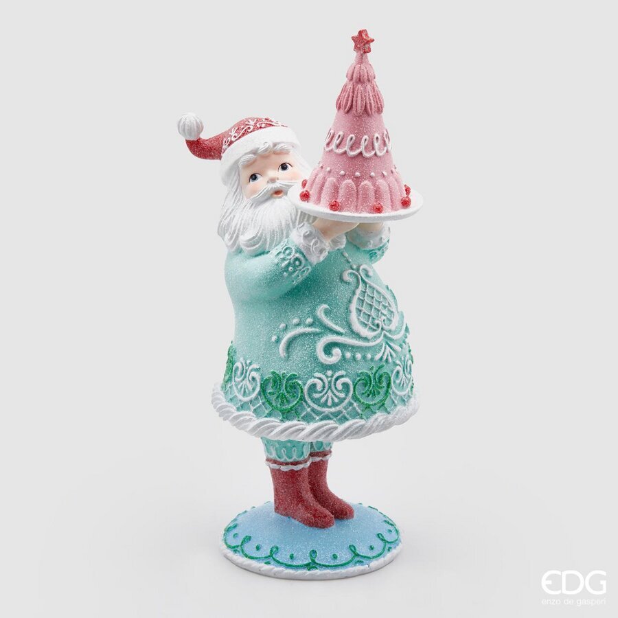 EDG Enzo De Gasperi Decorazione Natalizia Babbo Natale Marzapane Con Torta h43 Celeste e Rosa