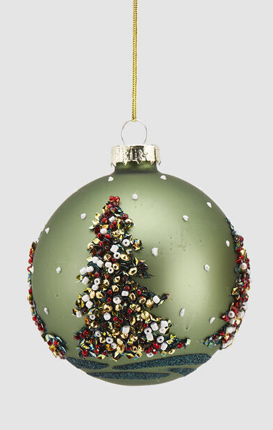 EDG Enzo De Gasperi Decorazione Natalizia Pallina Sfera Con Disegno Pino con perle d8 verde