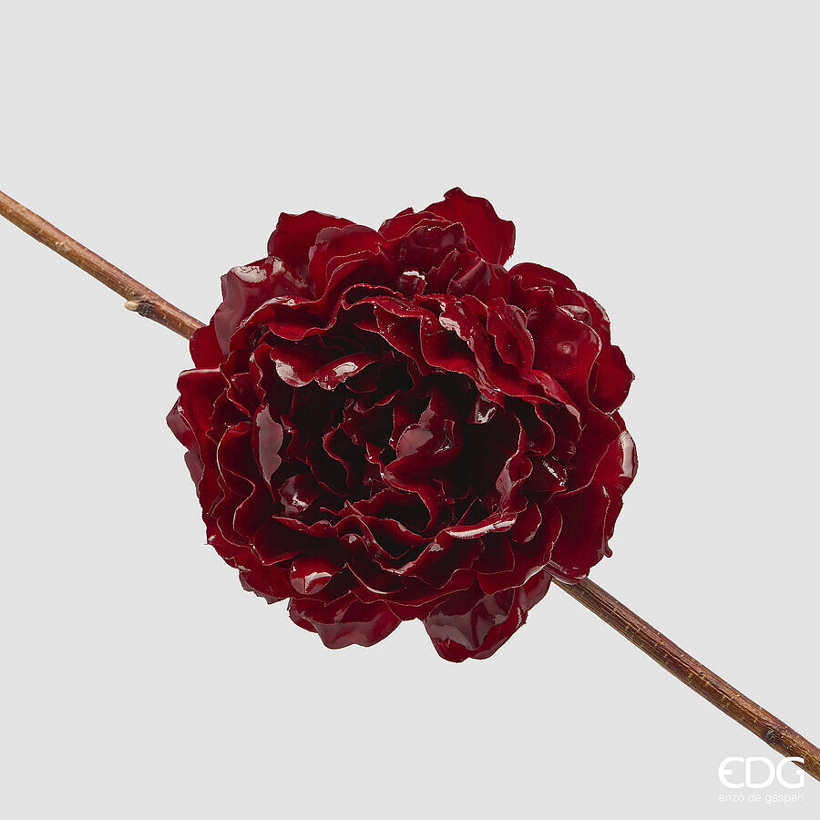 EDG Enzo De Gasperi Decorazione Natalizia PEONIA GLOSSY CLIP DIAM 20 CM ROSSO BORDEAUX