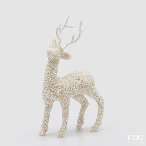EDG Enzo De Gasperi Decorazione Natalizia RENNE CON PERLE H.51 CM BIANCO