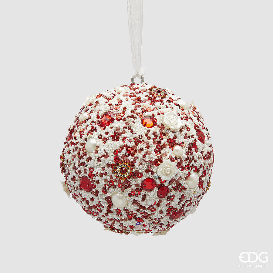 EDG Enzo De Gasperi Decorazioni Natalizia PALLA MILLE PERLE D. CM 10 BIANCO-ROSSO
