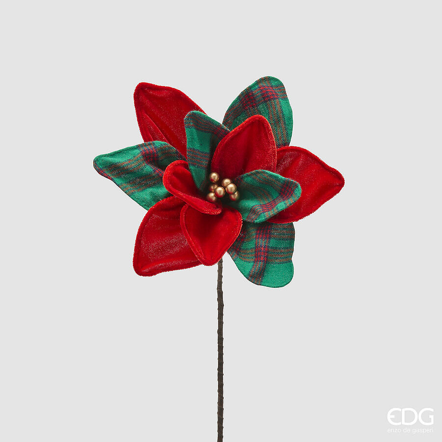 EDG Enzo De Gasperi ramo natalizio stella natale tartan pick h.33 cm EDG Enzo De Gasperi ramo natalizio stella natale tartan pick h.33 cm