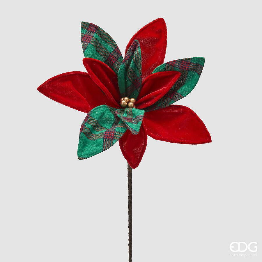 EDG Enzo De Gasperi ramo natalizio stella natale tartan pick h.37 cm EDG Enzo De Gasperi ramo natalizio stella natale tartan pick h.37 cm
