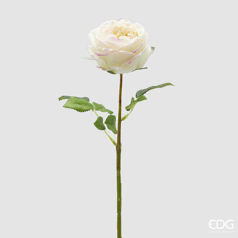 EDG FIORE ARTIFICIALE ROSA ELIDE RAMO BIANCO CON FOGLIE H 45 CM