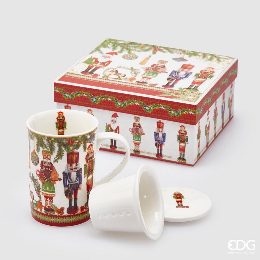 EDG Tazza Natalizia Schiaccianoci con filtro e coperchio h. 11 cm