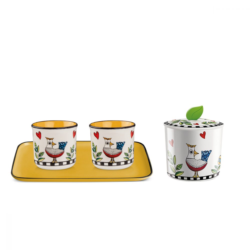 EGAN Set Cocoricò Giallo Vassoio + 2 bicchierini + Zuccheriera tazzine