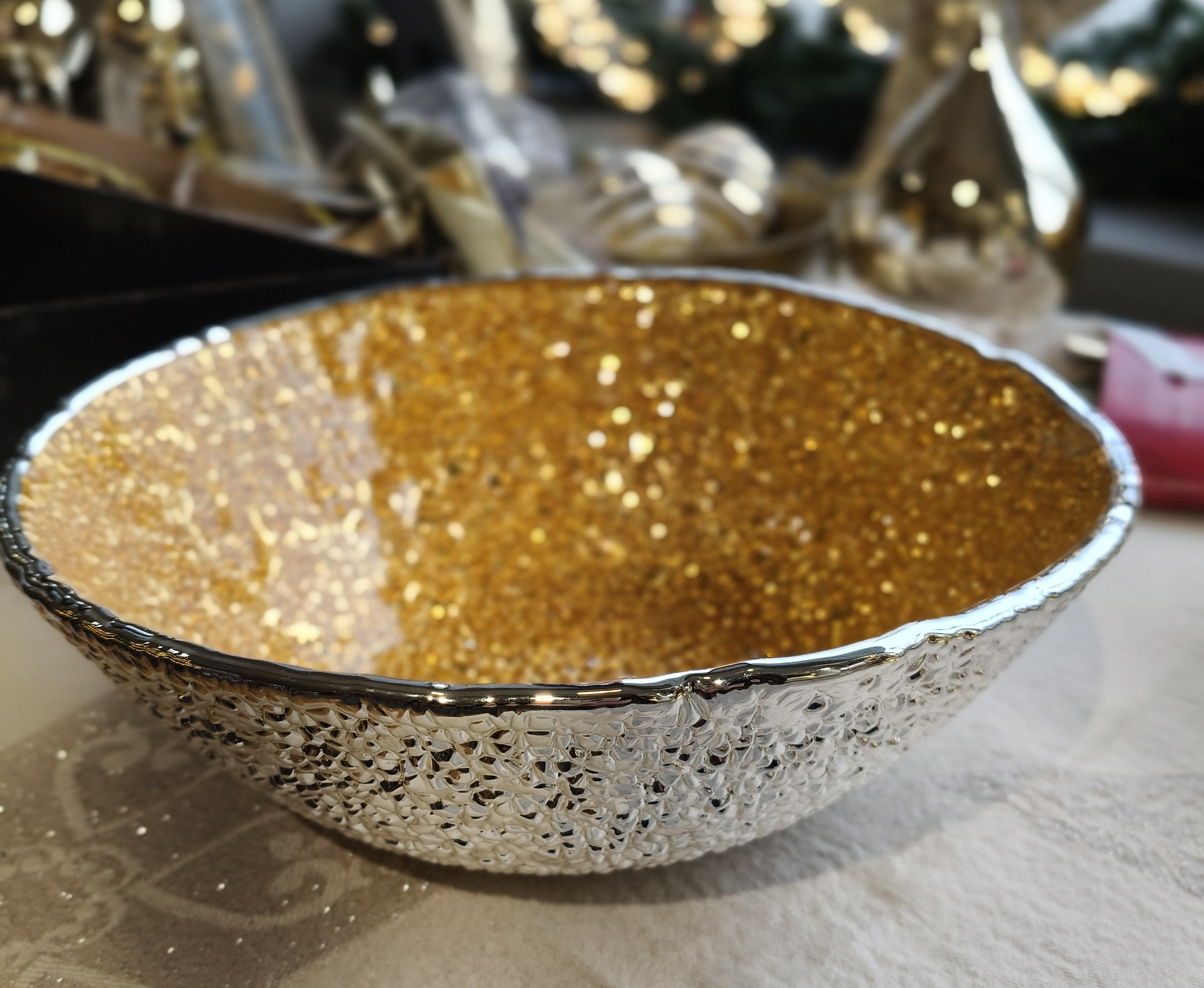 IVV COPPA LIRICA in vetro decoro oro argentato 28 cm IVV COPPA LIRICA in vetro decoro oro argentato 28 cm