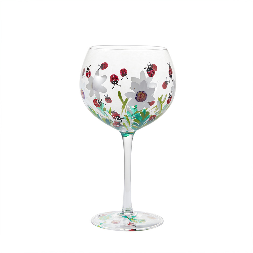 LIVELLARA Set 2 Calici in vetro con decori fatti a mano linea Coccinelle