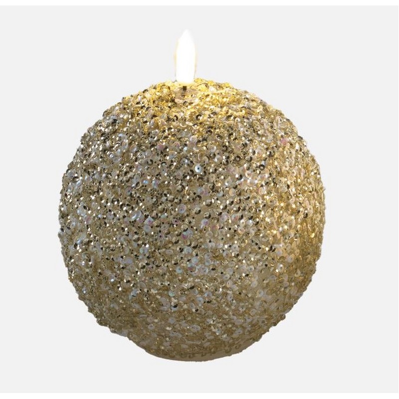 MASCAGNI CANDELA IN VETRO GLITTER A FORMA DI PALLA CON FIAMMA A LED 10.5 CM. MASCAGNI CANDELA IN VETRO GLITTER A FORMA DI PALLA CON FIAMMA A LED 10.5 CM.
