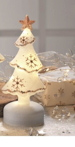 MASCAGNI DECORO Albero vetro floccato con catenine e led H.23 CM MASCAGNI DECORO Albero vetro floccato con catenine e led H.23 CM