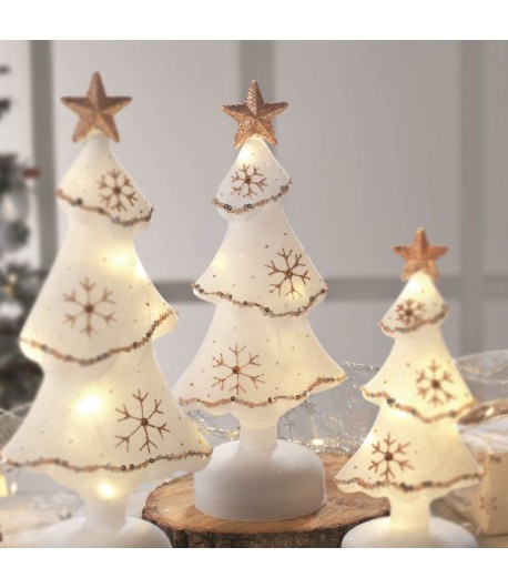MASCAGNI DECORO Albero vetro floccato con catenine e led H.28,5 CM MASCAGNI DECORO Albero vetro floccato con catenine e led H.28,5 CM