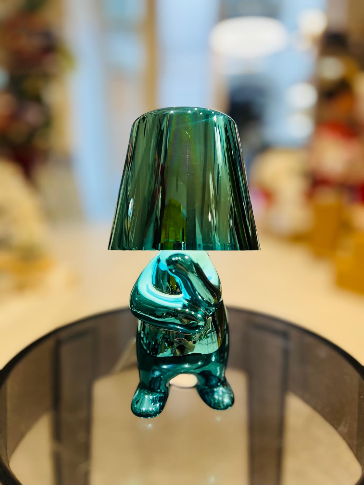 MASCAGNI LAMPADA DA TAVOLO OMINO LED RICARICABILE CELESTE TIFFANY  H. 19,5 CM