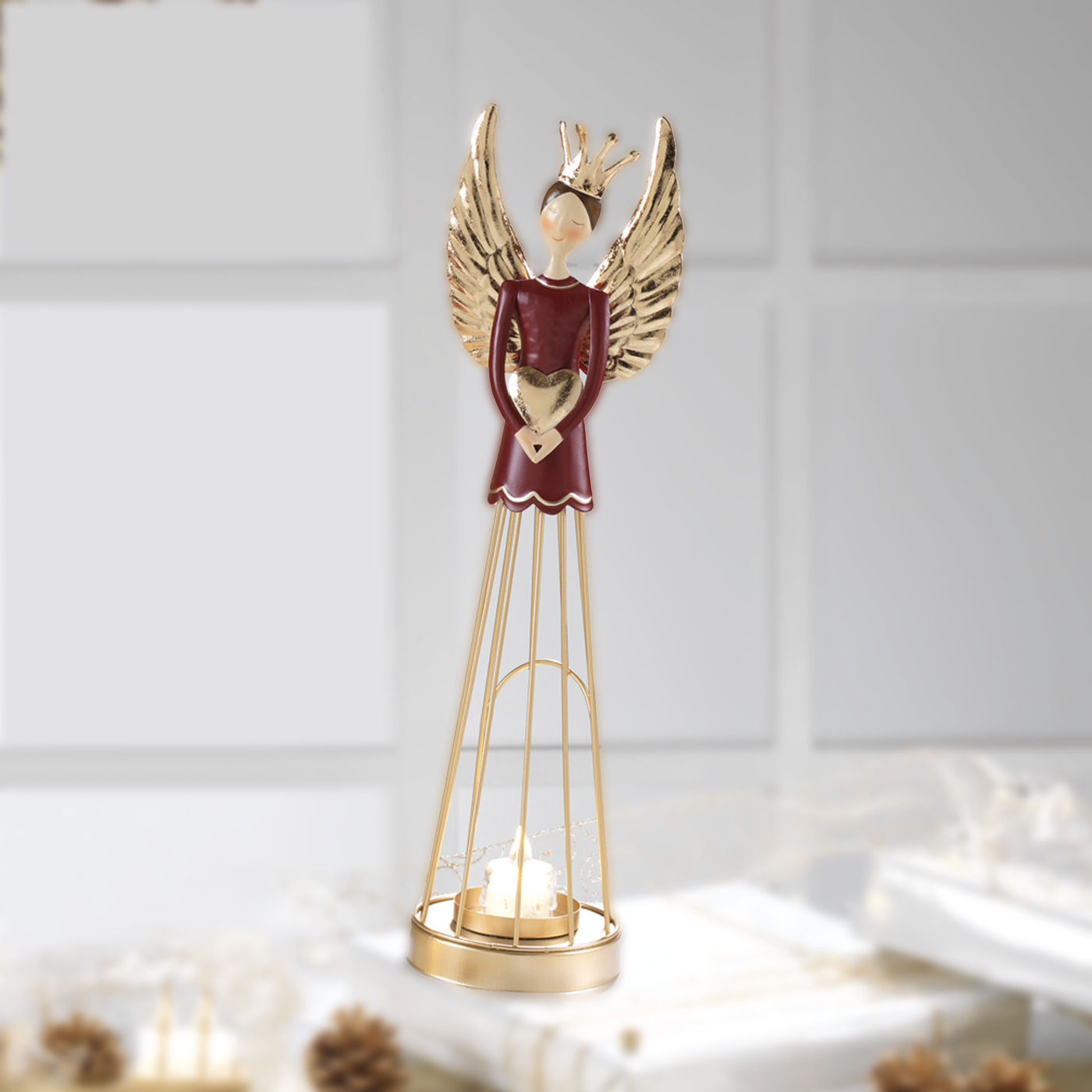 MASCAGNI PORTACANDELA ANGELO IN METALLO H.44,5 CM