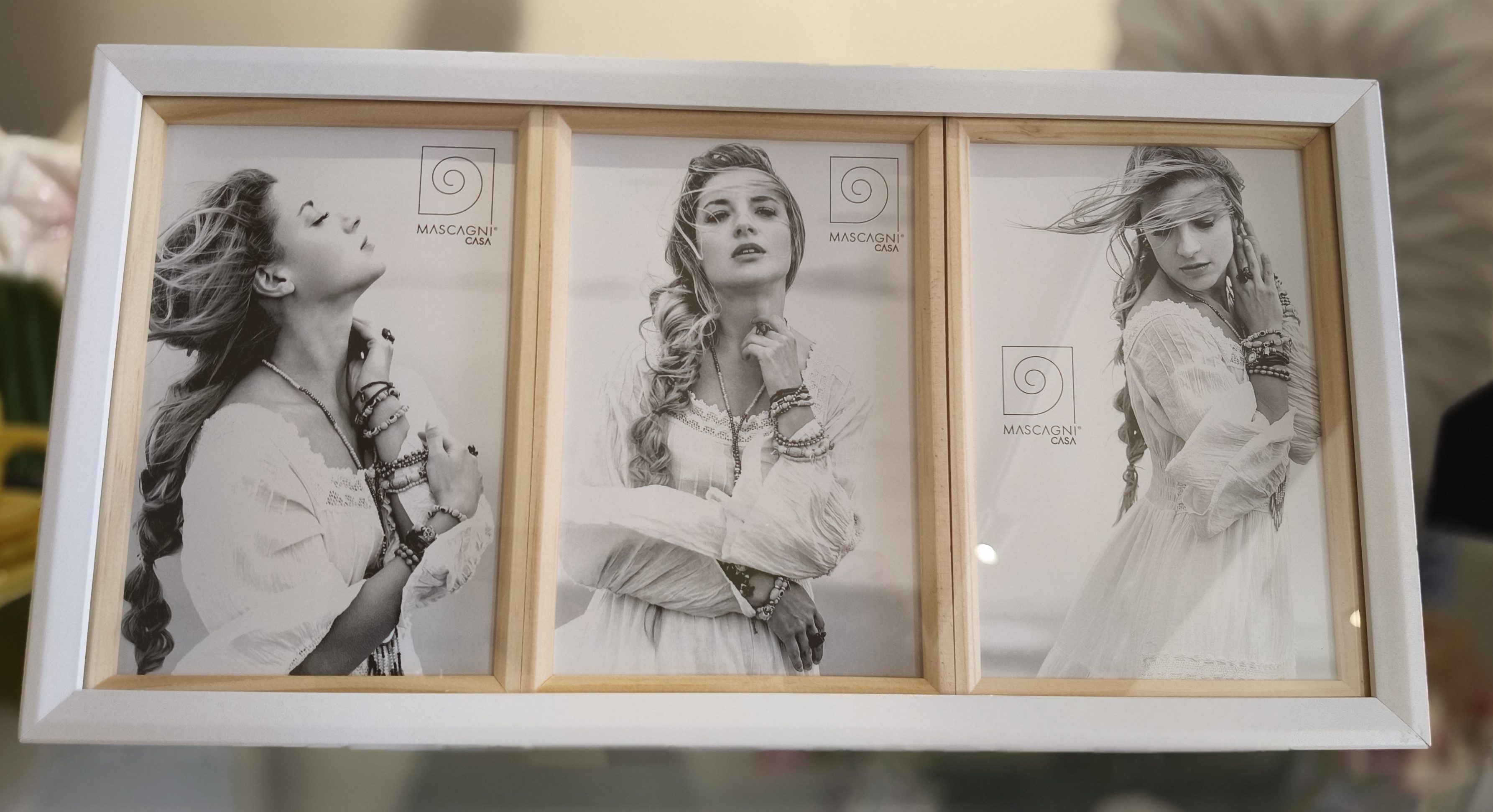 MASCAGNI PORTAFOTO MULTIPLO TRE FOTO BIANCO-LEGNO