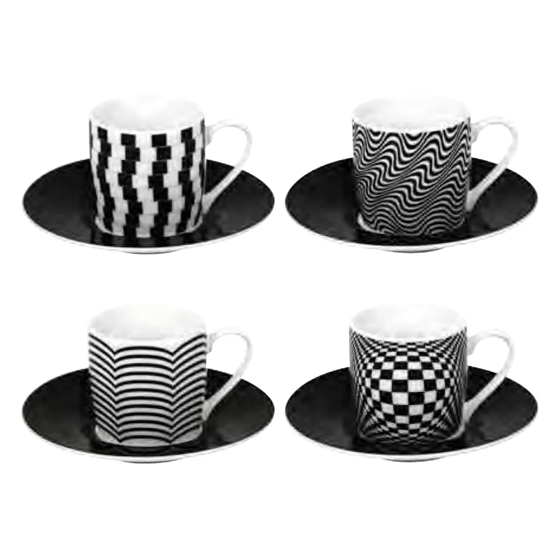 SCHONHUBER Tazze caffè con piattino illusione  in confezione assortita da 4 pezzi