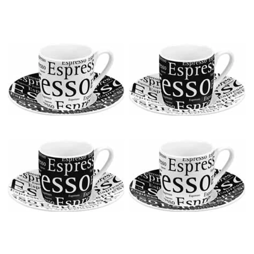 SCHONHUBER Tazze caffè con piattino writing in confezione assortita da 4 pezzi