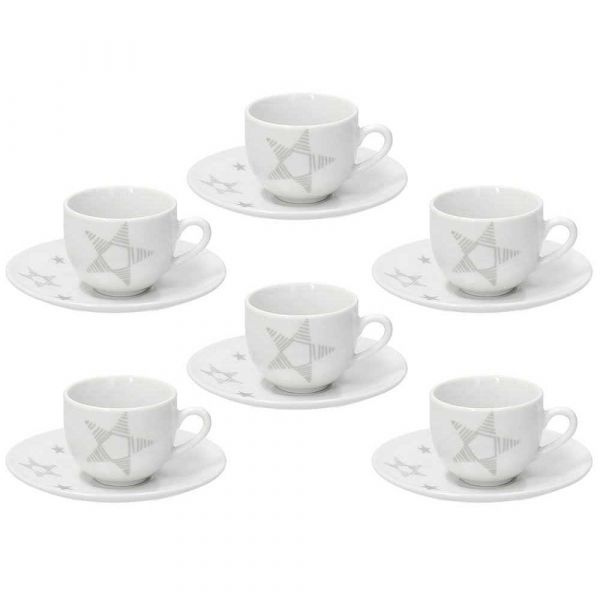 TOGNANA Set 6 Tazzine Caffè Con Piattino Porcellana Bianca 100 Cc ETOILE OLIMPIA SILVER