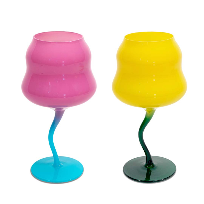 WD LIFESTYLE CALICE Set 2 calici d a cocktail in vetro Multicolor giallo-petrolio e rosa-azzurro WD LIFESTYLE CALICE Set 2 calici d a cocktail in vetro Multicolor giallo-petrolio e rosa-azzurro