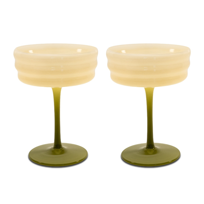 WD LIFESTYLE CALICI Set 2 calici champagne in vetro. 280ml. Colore bianco e verde