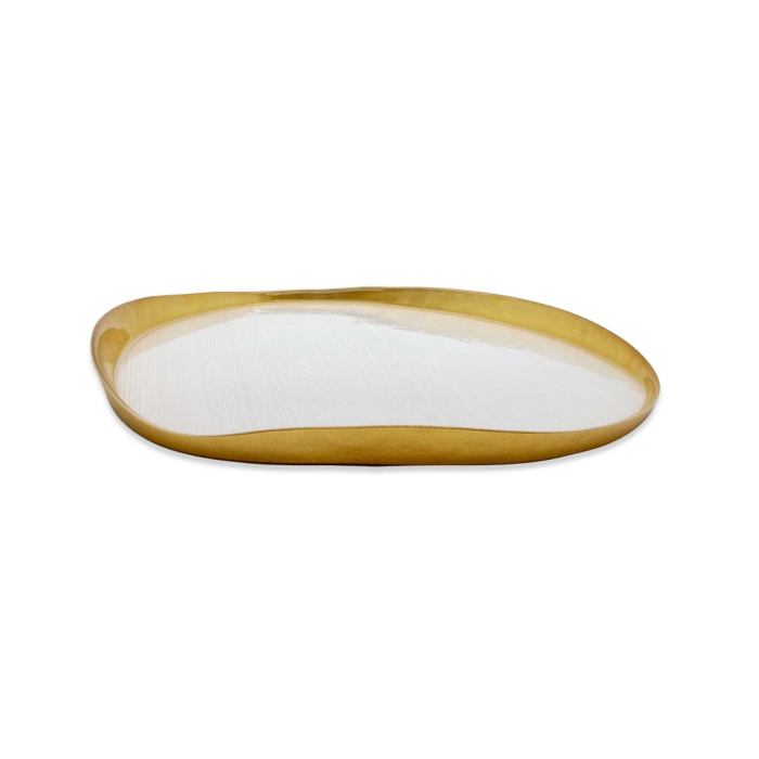 WDLIFESTYLE Piatto panettone in vetro colorato 32cm colore Perla-oro
