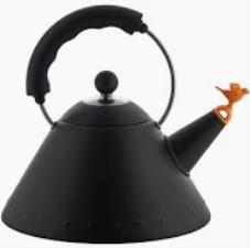 ALESSI  BOLLITORE NERO CON UCCELLINO ARANCIO