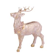 Bianchi Dino Decorazione Natalizia Statuina Renna Rose Gold con ghirlanda oro con Led