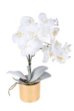 Bianchi Dino Fiore Artificiale Vaso Orchidea Innevata D.9 H 48 CM