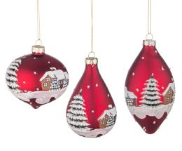 BIZZOTTO Decorazione Natalizia Pendaglio Vetro Village Rosso 3 Pezzi Assortito