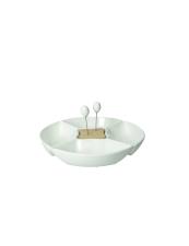 BRANDANI ANTIPASTIERA CLASSIC IN PORCELLANA BIANCA E BAMBOO CON 2 FORCHETTINE IN ACCIAIO INOX