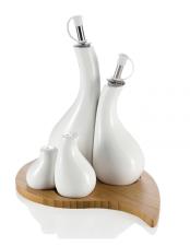 Brandani Menage Goccia Porcellana Con Supporto Bamboo Set 4 Pezzi