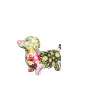 BRANDANI SALVADANAIO BASSOTTO FIORITO COLORE BIANCO-VERDE