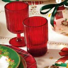 BRANDANI Set 6 bicchieri natalizi acqua plisse color rosso in vetro