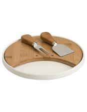 BRANDANI Tagliere Formaggio Bianco Bamboo con 2 Coltelli  Inox